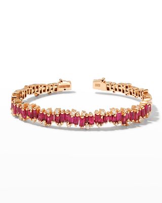 18K Rose Gold Ruby & Diamond Cuff Bracelet
