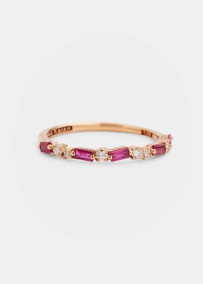 18K Rose Gold Ruby and Diamond Half Eternity Band Ring