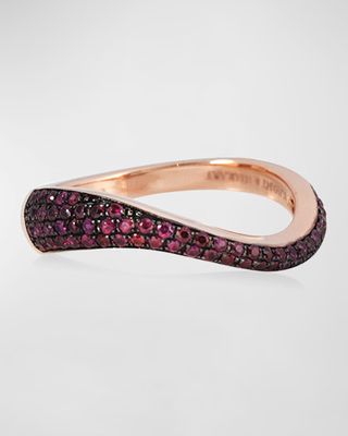 18K Rose Gold Ruby Pave Wave Ring