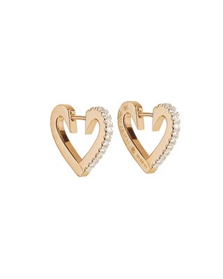 18k Rose Gold Small Diamond Heart Hoop Earrings