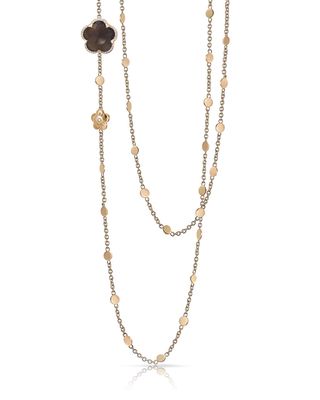 18k Rose Gold Smoky Quartz Flower Necklace with Diamonds, 40"L