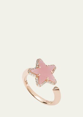 18K Rose Gold Star Ring with Rose Quartz and Diamonds