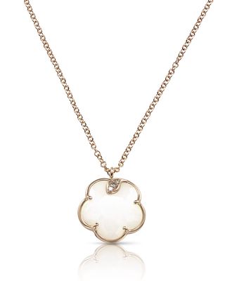 18k Rose Gold White Agate Floral Pendant Necklace with Diamonds