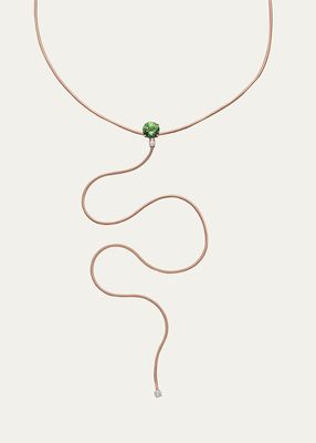 18K Rose Gold Y Necklace with Green Tourmaline and Diamond
