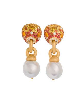 18k Sapphire & Baroque Pearl Drop Earrings