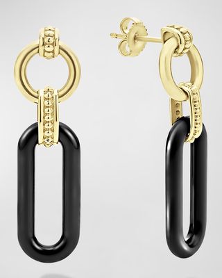 18K Signature Caviar Black Ceramic Links 33x10mm Alternating Circle and Oval Earrings