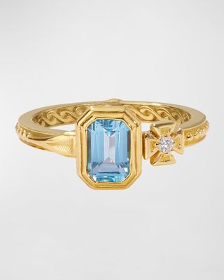 18K Sky Blue Topaz and Diamond Ring, Size 7