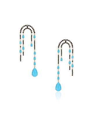 18k Sleeping Beauty Turquoise Black Diamond Dangle Earrings