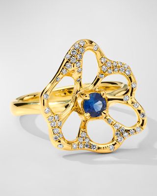 18K Stardust Drizzle Medium Flower Ring with Blue Sapphire and Diamonds