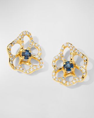 18K Stardust Drizzle Mini Flower Stud Earrings with Blue Sapphire and Diamonds