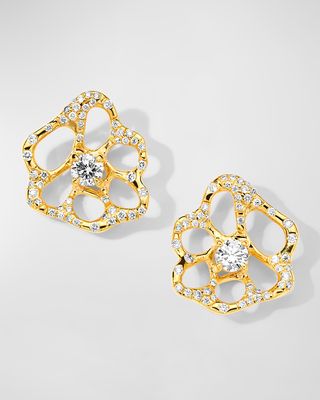 18K Stardust Drizzle Small Flower Stud Earrings with Round Brilliant-Cut Diamonds