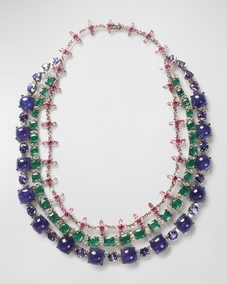 18K Tanzanite, Emerald, Pink Sapphire and Diamond Necklace