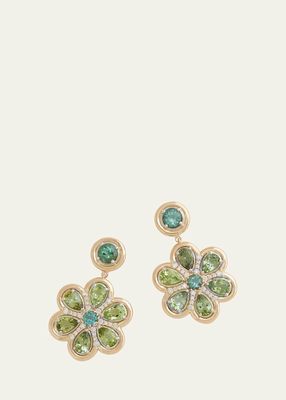 18K Tourmaline and Diamond Floral Earrings