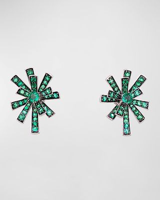 18K Tribal White Gold and Black Rhodium Earrings with Green Emeralds