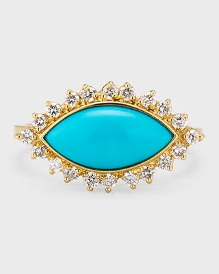 18K Turquoise Marquise Ring With Diamonds