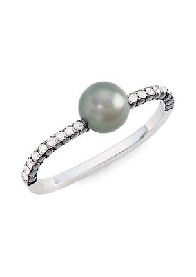 18K White & Black Gold, Diamond, Sapphire & Pearl Two-Finger Ring