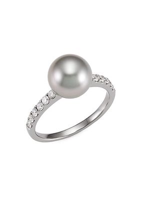 18K White Gold, 11MM Tahitian Pearl & Diamond Ring