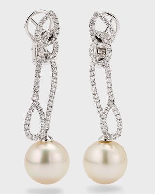 18K White Gold 12.5mm South Sea Pearl and Diamond Earrings