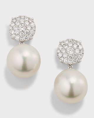 18K White Gold 13.5mm South Sea Pearl and Diamond Earrings