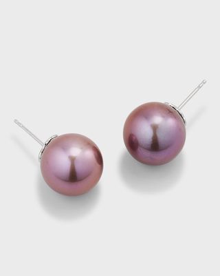 18K White Gold 13mm Kasumiga Purple Pearl Earrings