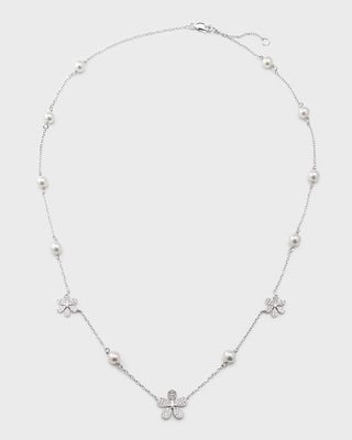 18K White Gold 3 Daisy Flower Necklace with Akoya Pearls and Diamonds