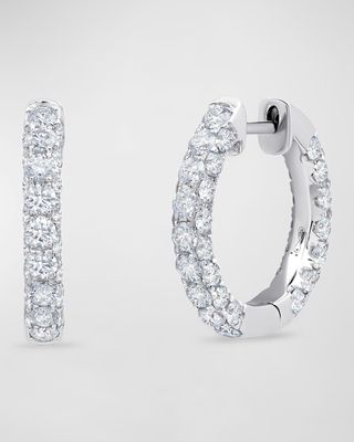 18k White Gold 3-Side Diamond Hoop Earrings