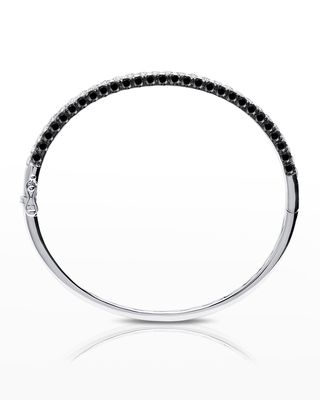 18K White Gold 3-Sided Bangle with Black and White Diamonds