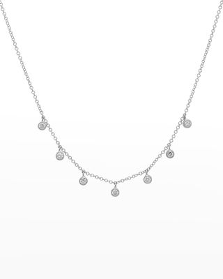 18k White Gold 7-Diamond Mini Bezel Dangle Necklace