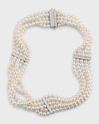 18K White Gold Akoya Cultured Pearl and Diamond Choker