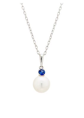 18K White Gold, Akoya Cultured Pearl & Sapphire Pendant Necklace