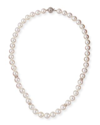18k White Gold Akoya Pearl-Strand Necklace w/ Diamonds