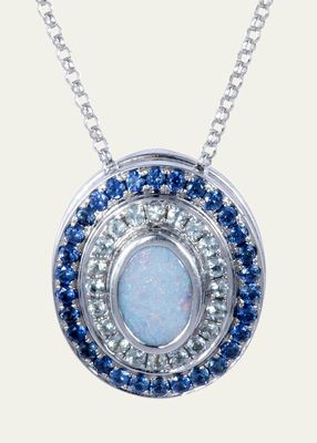18K White Gold Alice Opal, Aquamarine and Sapphire Eclipse Pendant Necklace