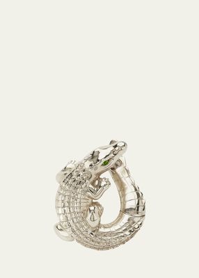 18K White Gold Alligator Twist Earring with Tsavorite