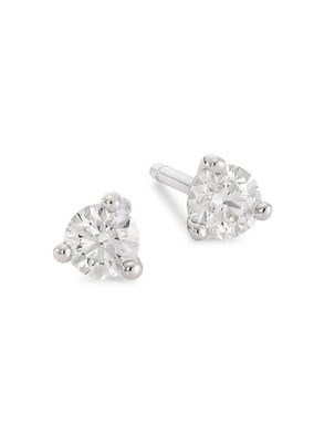 18K White Gold & 0.3 TCW Diamond Three-Prong Stud Earrings