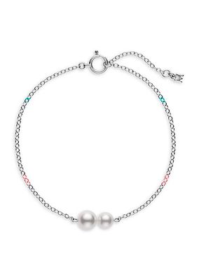 18K White Gold & 5MM Round White Akoya Cultured Pearl Station Bracelet