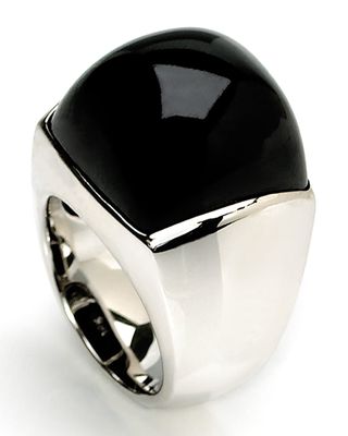 18K White Gold & Black Jade Dome Ring Size 7.5