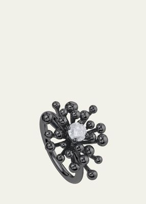 18K White Gold and Black Rhodium Nocturne Mini Ring with Gray Diamond, Size 6