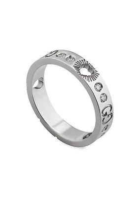 18K White Gold & Diamond Icon Ring With Heart Details