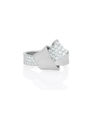 18K White Gold & Pave Diamond Knot Ring, Size 7