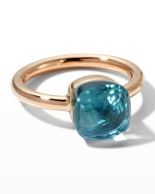 18K White Gold and Rose Gold Nudo Petit Ring with Sky Blue Topaz, Size 49