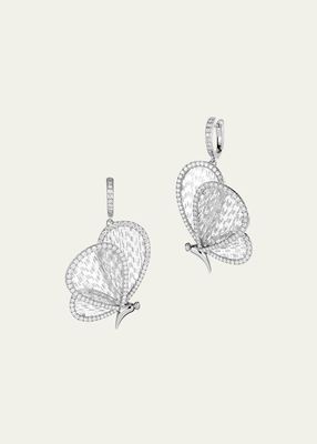 18k White Gold and Titanium Fiber Large Butterfly Earrings with Diamonds