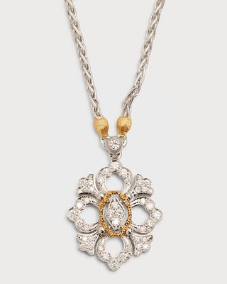 18K White Gold and Yellow Gold Oper Pave Diamond Pendant Necklace