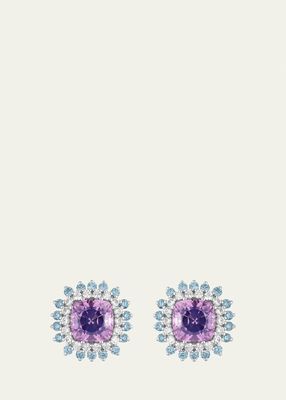18K White Gold Aquamarine, Diamond and Spinel Pinpoint Stud Earrings