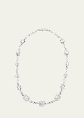 18k White Gold Baguette and Round Diamond Necklace