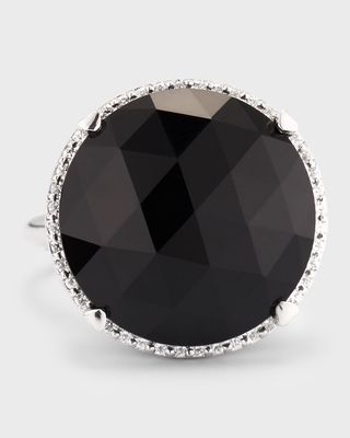 18K White Gold Black Onyx Statement Ring with Diamonds, Size 6