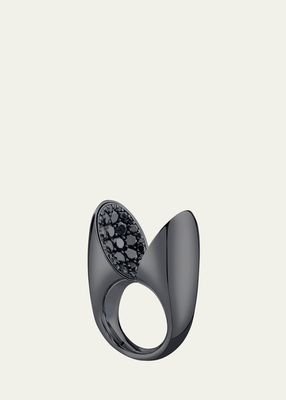 18K White Gold. Black Rhodium and Silver Echo Ring with Black Diamonds, Size 6