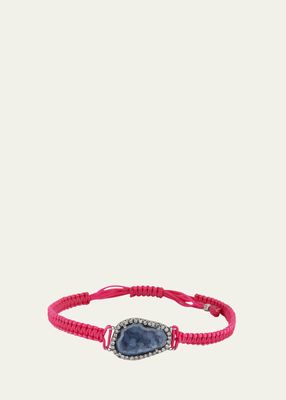 18k White Gold Black Rhodium Blue Geode on Medium Neon Pink Macrame Bracelet with Diamond Bezel