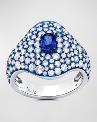 18K White Gold Blue Rhodium and Sapphire Ring with Diamonds