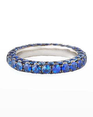 18k White Gold Blue Sapphire 3-Sided Ring, Size 7
