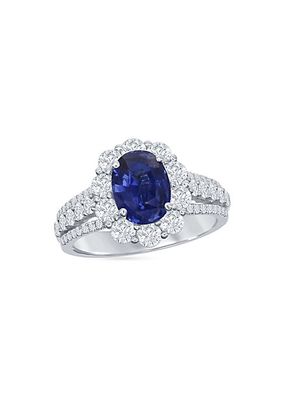 18K White Gold, Blue Sapphire & 0.87 TCW Diamond Ring